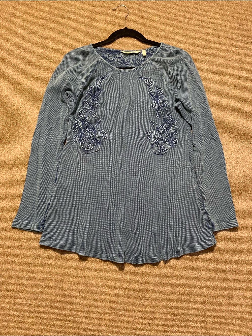 Soft Surroundings Camden Waffle Embroidered Tunic Dusty Blue M
